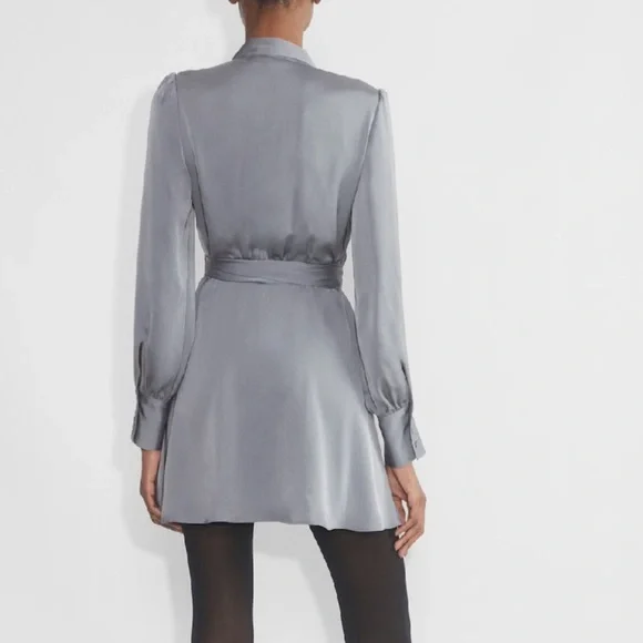 NWT Babaton Hyde Satin Wrap Mini Dress – Slate Gray – Size Small - Picture 6 of 8
